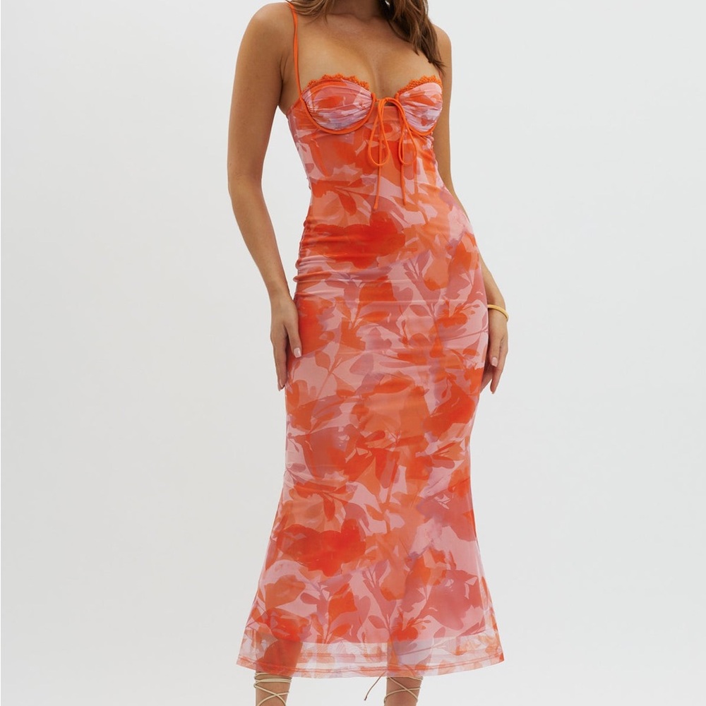 Selfie Leslie Vibrant Orange Floral Midi Dress